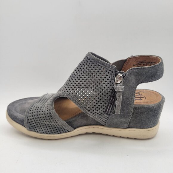Sofft Shandi Sandals Gray Suede Open Toe Strappy Comfort Wedge Side Zip Womens 8 - Picture 3 of 11